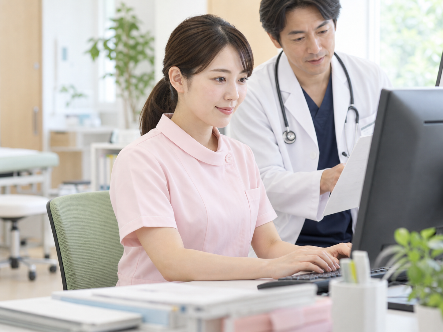 医師の事務作業を補助する医療クラークのイメージ